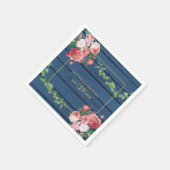 Navy Blue Wood  roze rozen & Gold Wedding Servet (Hoek)