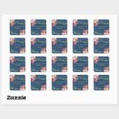 Navy Blue Wood  roze rozen & Gold Wedding Vierkante Sticker (Vel)