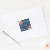 Navy Blue Wood  roze rozen & Gold Wedding Vierkante Sticker (Envelop)