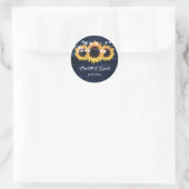 Navy Blue Wood String Lights Sunflower Wedding Ronde Sticker (Tas)