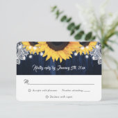 Navy Blue Wood String Lights Sunflower Wedding RSVP Kaartje (Staand voorkant)