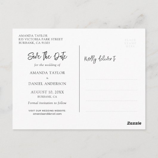 Navy Blue Wood String Lights Wedding Save the Date Briefkaart (Achterkant)