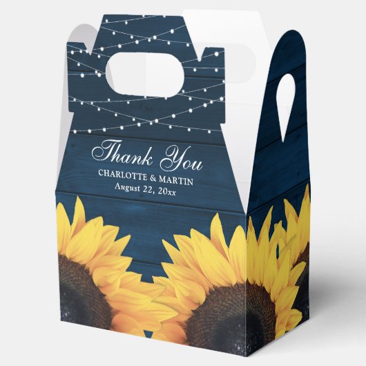 Navy Blue Wood Sunflower Weddenschap Bedankdoosjes (Geopend)