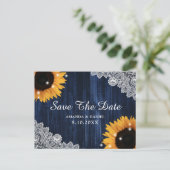 Navy Blue Wood Sunflower Weddenschap Briefkaart (Staand voorkant)