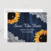 Navy Blue Wood Sunflower Weddenschap Briefkaart (Voorkant / Achterkant)
