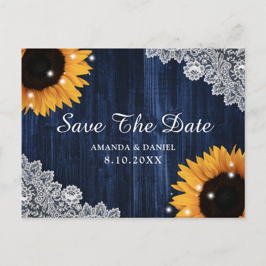 Navy Blue Wood Sunflower Weddenschap Briefkaart (Voorkant)