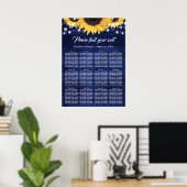 Navy Blue Wood Sunflower Wedding Seating Chart 12 Poster (Thuiskantoor)