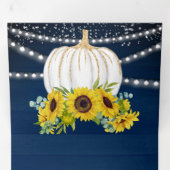 Navy Blue Wood Sunflower White Pumpkin Weddenschap Drieluik Uitnodiging (Binnenzijde eerst)