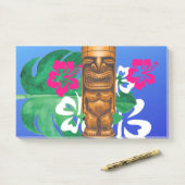 Navy blue wood tiki en hibiscus post-it® notes (Op bureau)