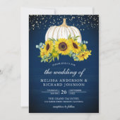 Navy Blue Wood White Pumpkin Sunflower Weddenschap Kaart (Voorkant)