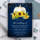 Navy Blue Wood White Pumpkin Sunflower Weddenschap Kaart