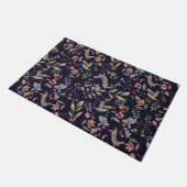 Navy Blue Woodland Animals Floral Leaves Pattern Deurmat (Schuin)