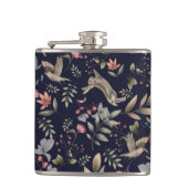 Navy Blue Woodland Animals Floral Leaves Pattern Heupfles (Voorkant)