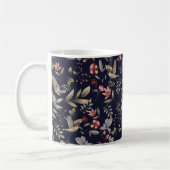 Navy Blue Woodland Animals Floral Leaves Pattern Koffiemok (Links)
