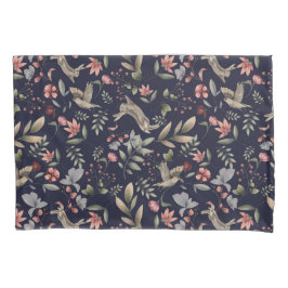 Navy Blue Woodland Animals Floral Leaves Pattern Kussensloop