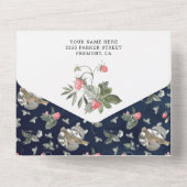 Navy Blue Woodland Cute Raccoon Baby shower All In One Uitnodiging (Achterkant)