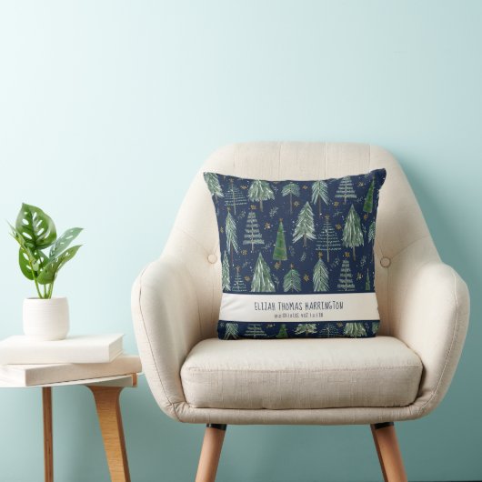 Navy Blue Woodland Forest Sneeuwende Baby Geboorte Kussen (Stoel)