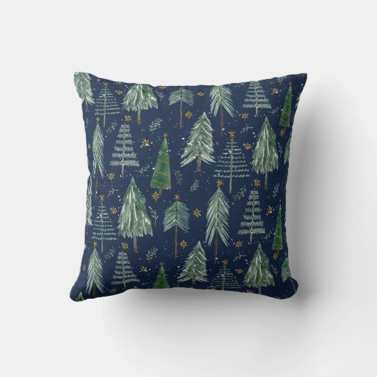 Navy Blue Woodland Forest Sneeuwende Baby Geboorte Kussen (Achterkant)