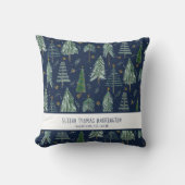 Navy Blue Woodland Forest Sneeuwende Baby Geboorte Kussen (Voorkant)