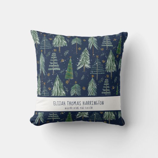 Navy Blue Woodland Forest Sneeuwende Baby Geboorte Kussen (Voorkant)
