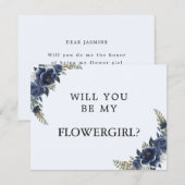 Navy Blue, word jij mijn Bloemenmeisje Kaart (Voorkant / Achterkant)