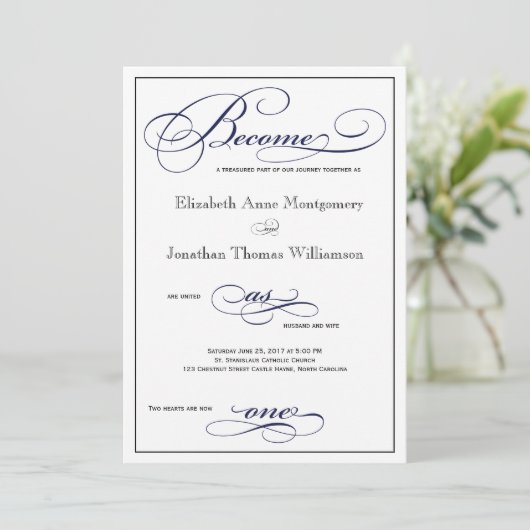 Navy Blue wordt een uitnodiging voor een scriptwed (Staand voorkant)