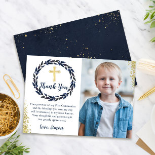 Navy Blue Wreath Gold Community Hartelijk dank! Bedankkaart