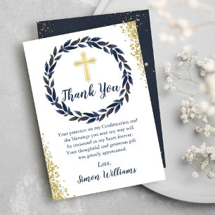 Navy Blue Wreath Gold Glitter-bevestiging Bedankkaart