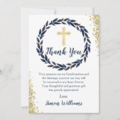 Navy Blue Wreath Gold Glitter-bevestiging Bedankkaart (Voorkant)