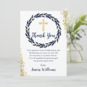 Navy Blue Wreath Gold Glitter-bevestiging Bedankkaart (Staand voorkant)