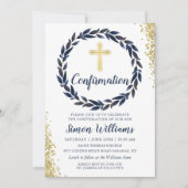 Navy Blue Wreath Gold Glitter-bevestiging Kaart (Voorkant)