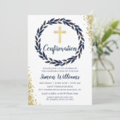 Navy Blue Wreath Gold Glitter-bevestiging Kaart (Staand voorkant)
