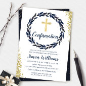 Navy Blue Wreath Gold Glitter-bevestiging Kaart