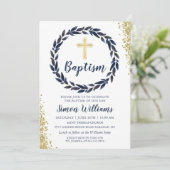 Navy Blue Wreath Gold Glitter Boy Baptisme Kaart (Staand voorkant)