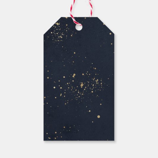 Navy Blue Wreath Gold Glitter First Heilige Commun Cadeaulabel (Achterkant)