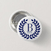 Navy-blue Wreath Monogram Ronde Button 3,2 Cm (Voorkant /achterkant)