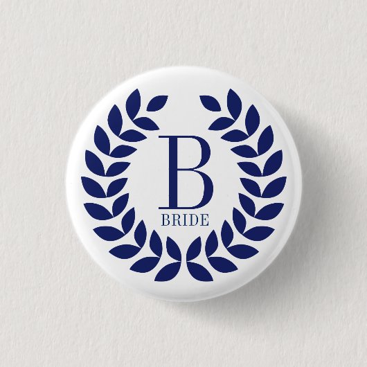 Navy-blue Wreath Monogram Ronde Button 3,2 Cm (Voorkant)