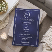 Navy blue wreath monogrammed simple wedding  kaart