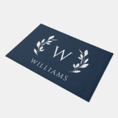 Navy Blue WreatInitiaal Monogram Achternaam Deurmat (Schuin)