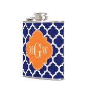 Navy Blue Wt Chevron Pompoen Quatrefoil 3 Monogram Heupfles (Links)