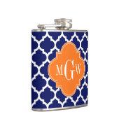 Navy Blue Wt Chevron Pompoen Quatrefoil 3 Monogram Heupfles (Rechts)