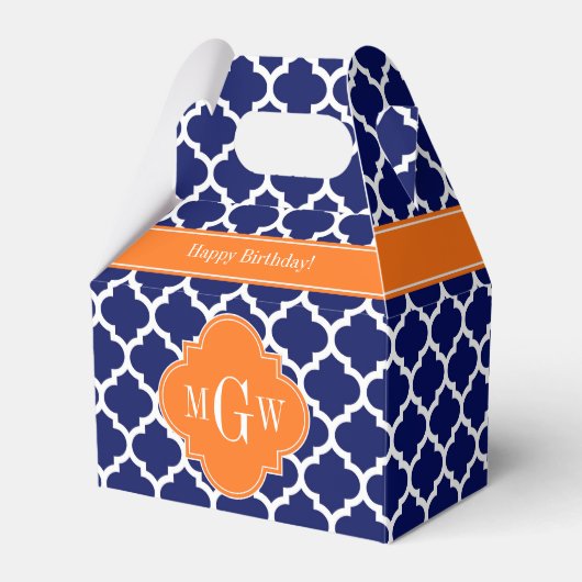 Navy Blue Wt Chevron Pumpkin Quatrefoil 3 Monogram Bedankdoosjes (Voorkant Zijde)