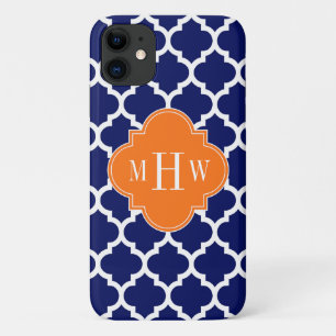 Navy Blue Wt Chevron Pumpkin Quatrefoil 3 Monogram Case-Mate iPhone Case