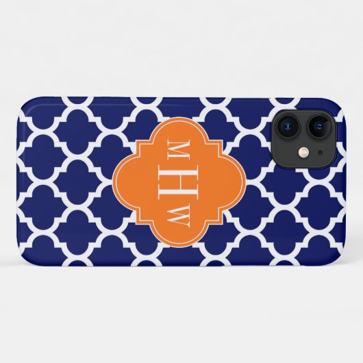 Navy Blue Wt Chevron Pumpkin Quatrefoil 3 Monogram Case-Mate iPhone Case (Achterkant (horizontaal))