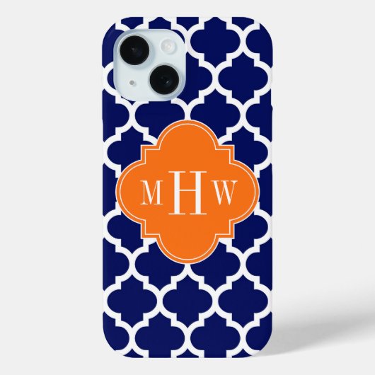 Navy Blue Wt Chevron Pumpkin Quatrefoil 3 Monogram Case-Mate iPhone Case (Achterkant)