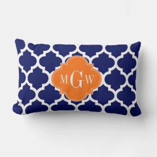 Navy Blue Wt Chevron Pumpkin Quatrefoil 3 Monogram Kussen