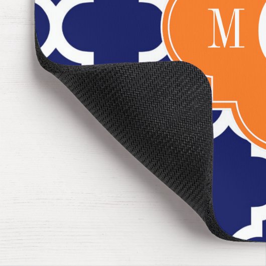 Navy Blue Wt Chevron Pumpkin Quatrefoil 3 Monogram Muismat (Hoek)