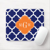 Navy Blue Wt Chevron Pumpkin Quatrefoil 3 Monogram Muismat (Met muis)
