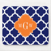 Navy Blue Wt Chevron Pumpkin Quatrefoil 3 Monogram Muismat (Voorkant)