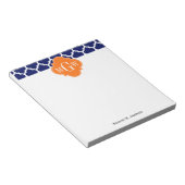 Navy Blue Wt Chevron Pumpkin Quatrefoil 3 Monogram Notitieblok (Schuin)